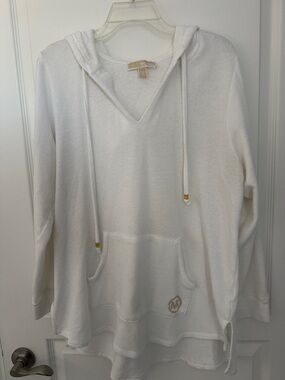 MICHAEL Michael Kors White V-Neck Hoodie Sweater